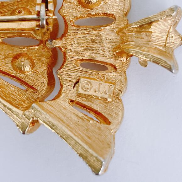 VTG Signed JJ Jonette Gold Tone Christmas Tree Brooch Pin Colorful Crystals - Picture 8 of 10